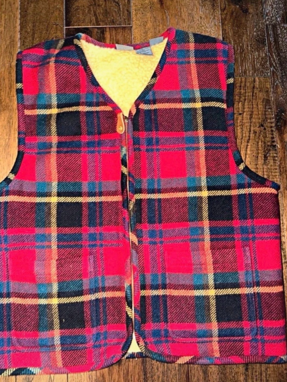 Unisex vintage Lizsport Flannel Red Fleece-Lined Vest